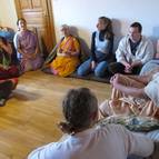 Guru Maharaja speaking hari-katha in Dolna Suca, Slovakia